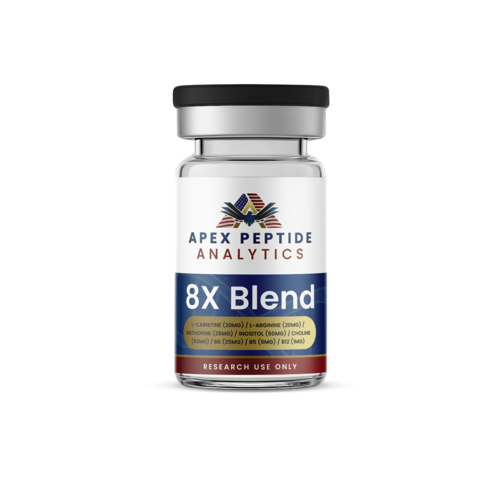 8X Blend L-Carnitine (20mg) / L-Arginine (20mg) / Methionine (25mg) / Inositol (50mg) / Choline (50mg) / B6 (25mg) / B5 (5mg) / B12 (1mg)
